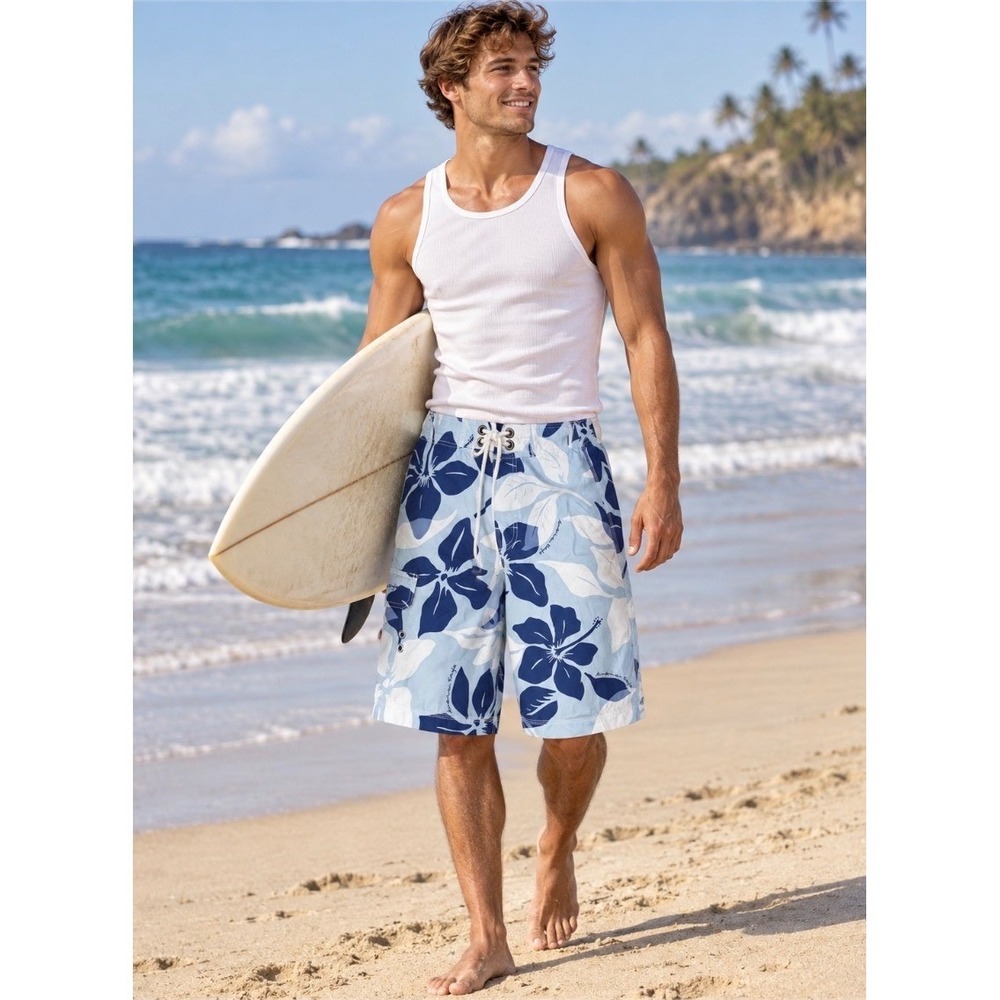American Eagle Y2K Mens 28 Hibiscus Floral Cargo Board Shorts Swim Trunks